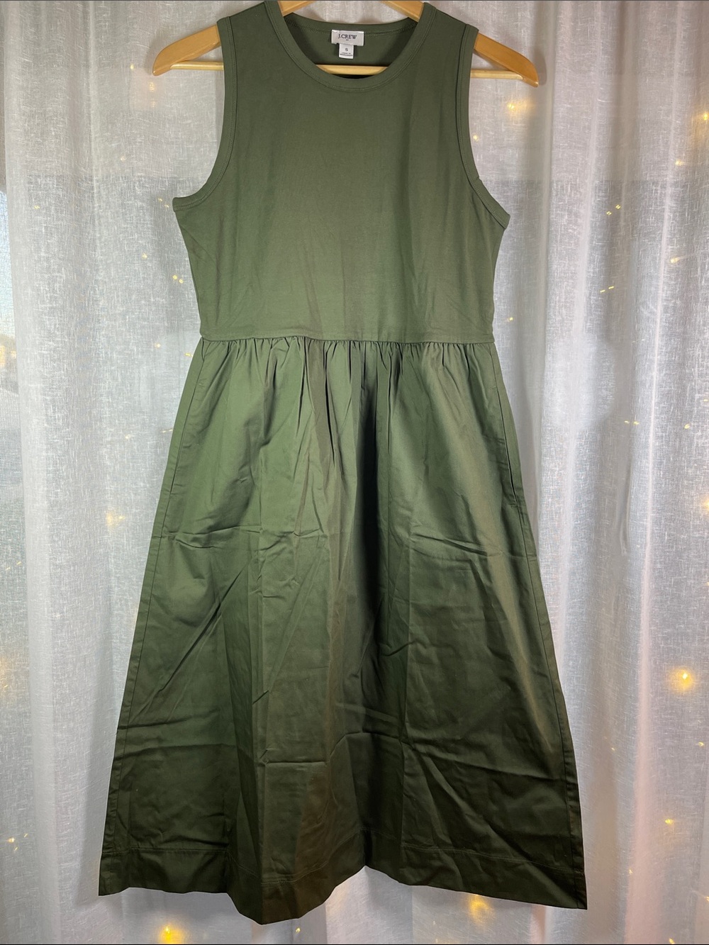 J. Crew Olive Green Sleeveless Gathered Waist Midi Dress